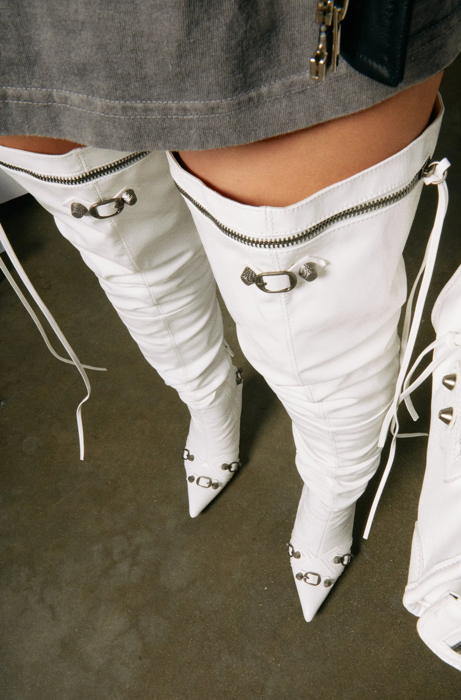 Maddison Over The Knee High Heel Boots - White