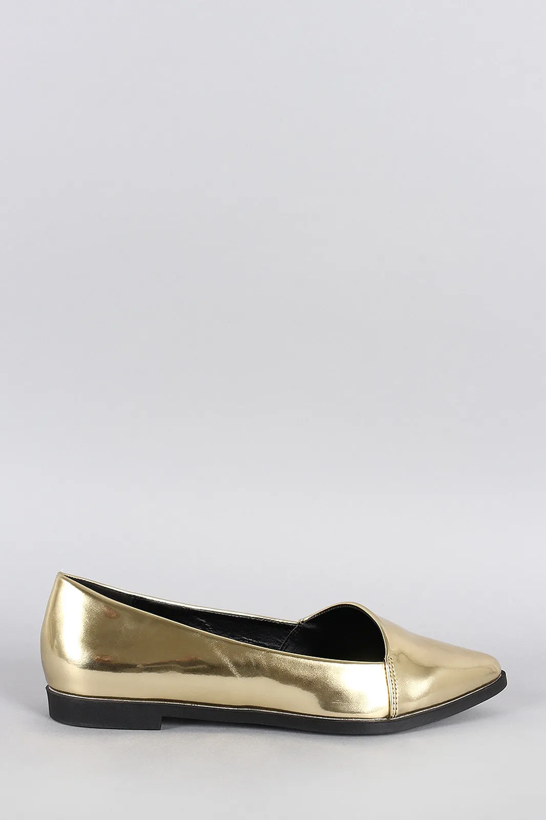 Metallic Asymmetrical Pointy Toe Loafer Flat