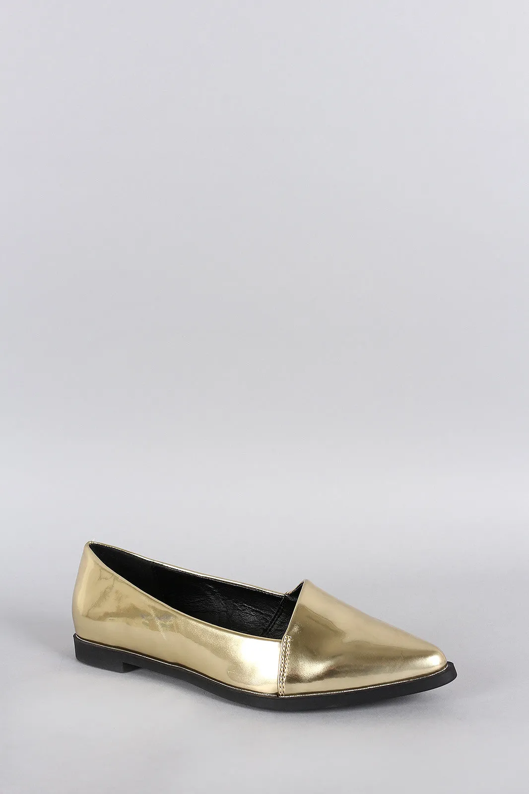 Metallic Asymmetrical Pointy Toe Loafer Flat