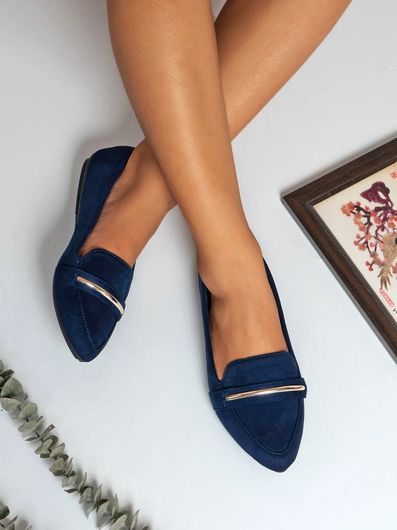 Metallic Decor Suede Loafers