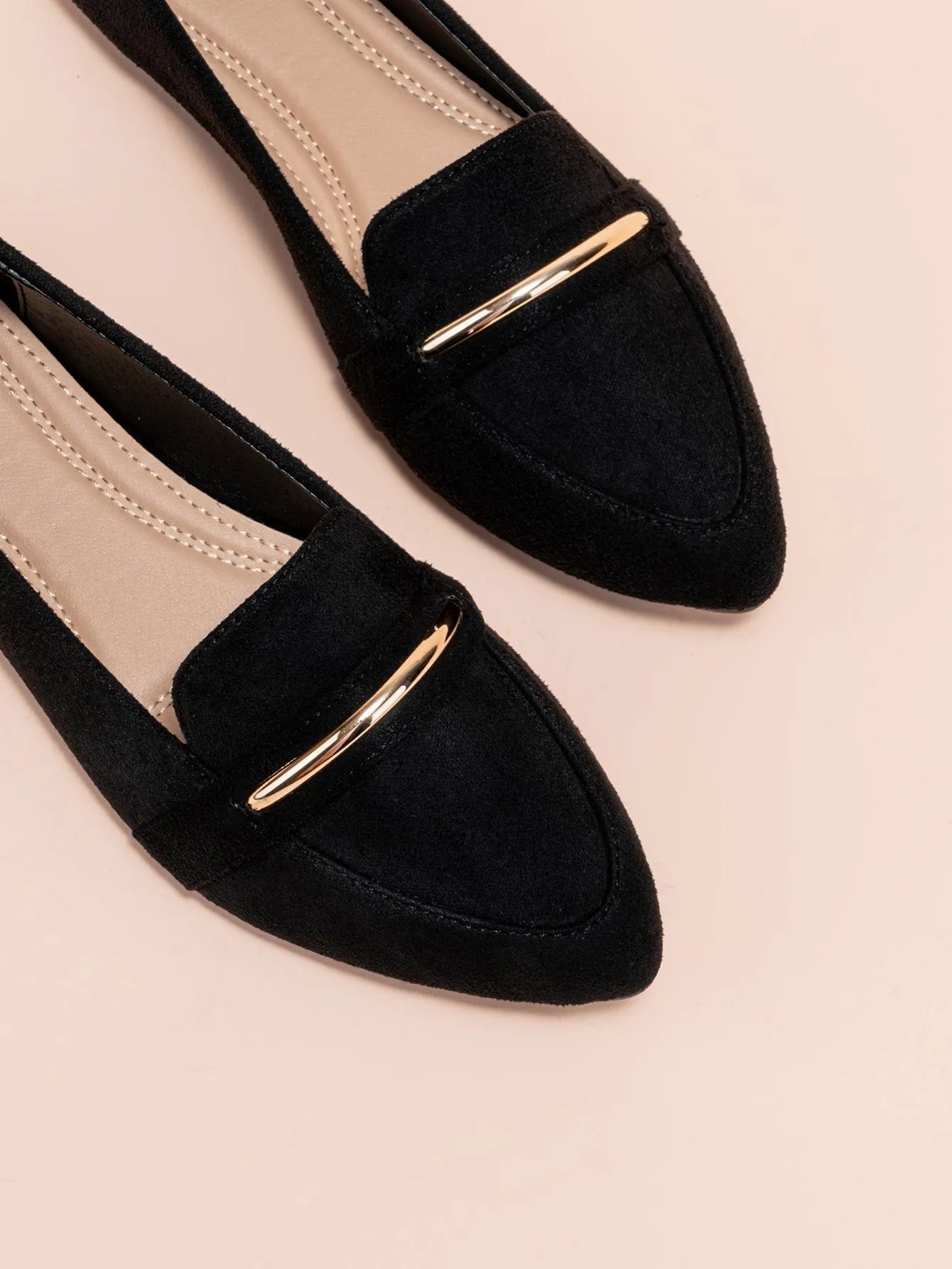 Metallic Decor Suede Loafers