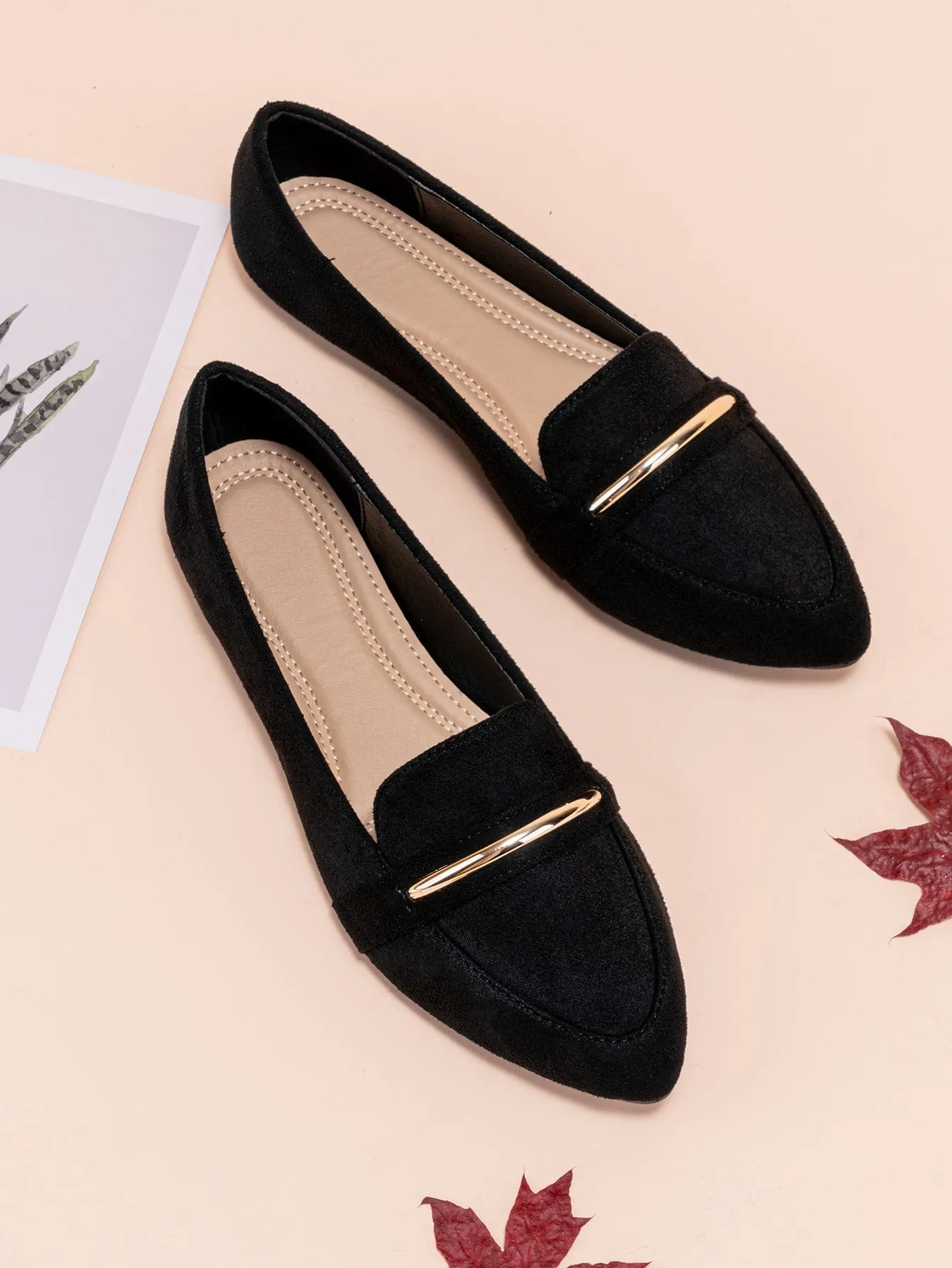 Metallic Decor Suede Loafers