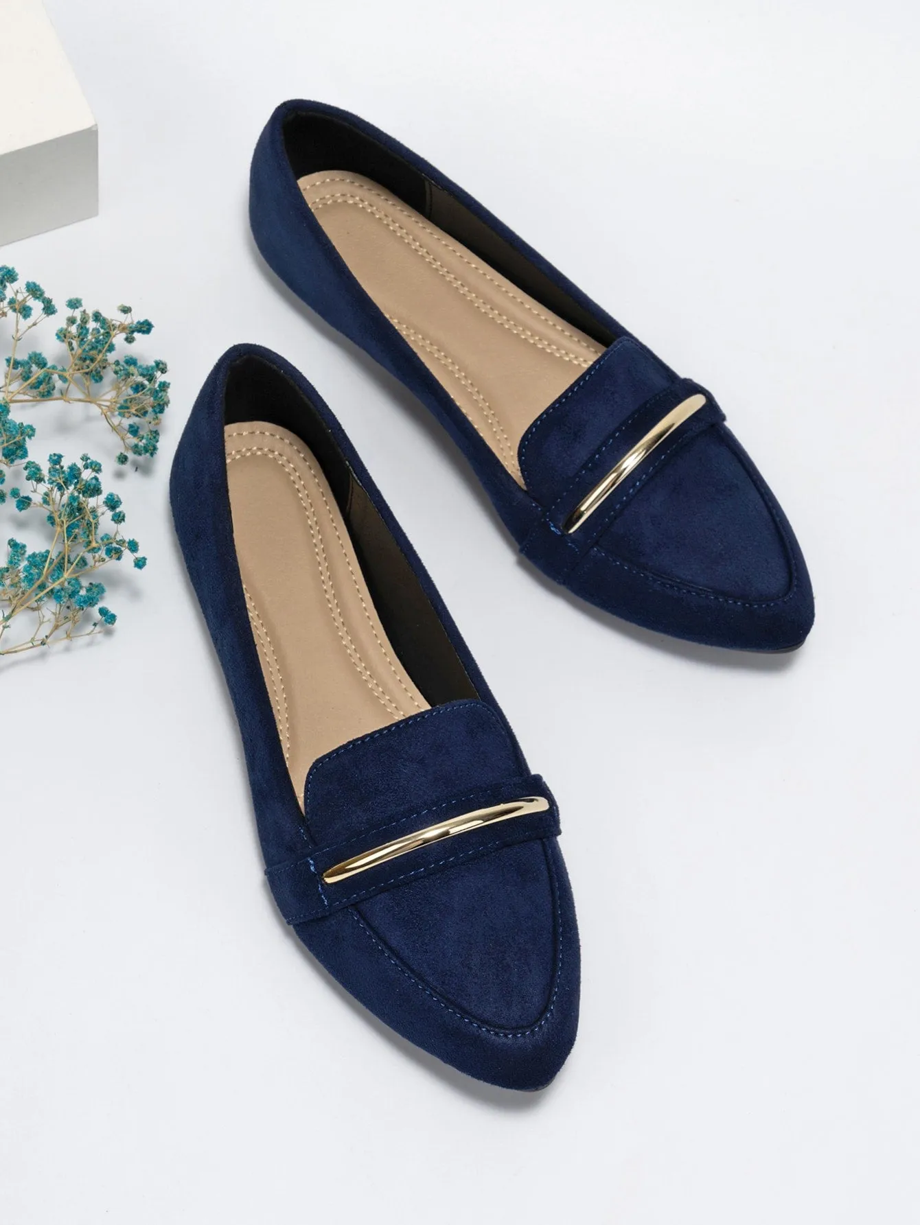 Metallic Decor Suede Loafers