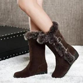 Mid-calf Thick-soled Fur Slip-On Snow Boots