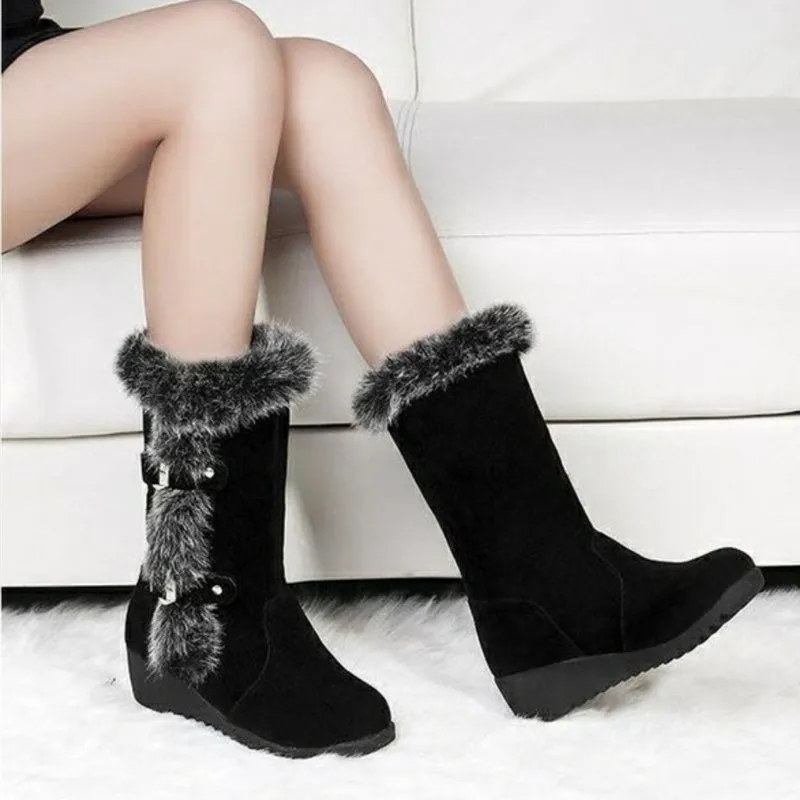 Mid-calf Thick-soled Fur Slip-On Snow Boots