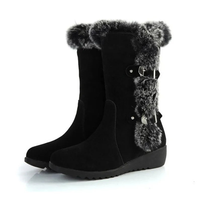 Mid-calf Thick-soled Fur Slip-On Snow Boots