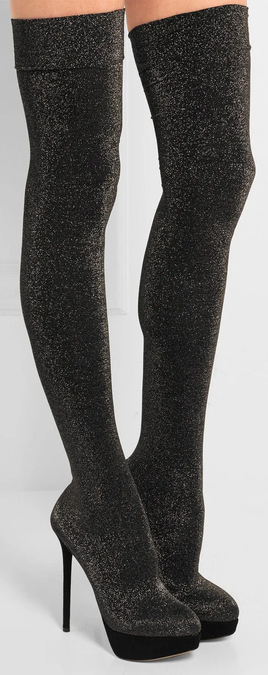 'More Is More' Metallic Jersey Over-the-Knee Jersey Sock Boots