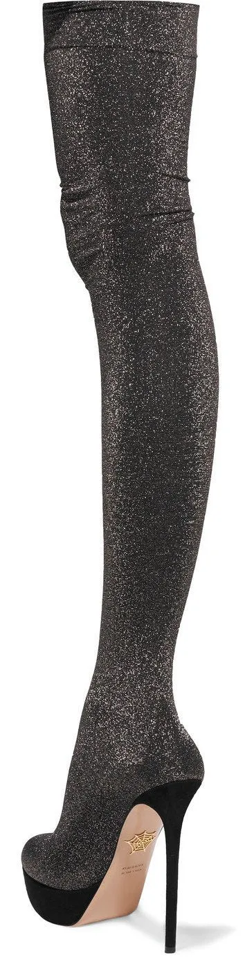 'More Is More' Metallic Jersey Over-the-Knee Jersey Sock Boots