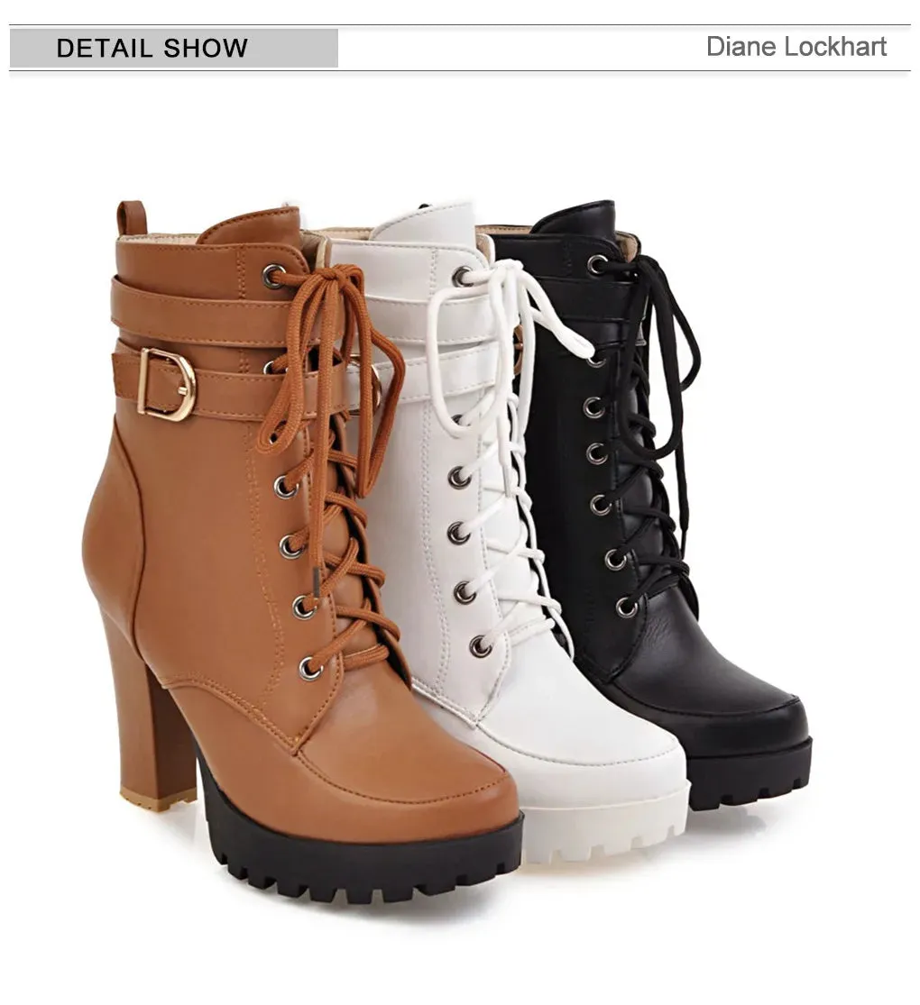 Motorcycle High Heels Ankle Buckle Boots