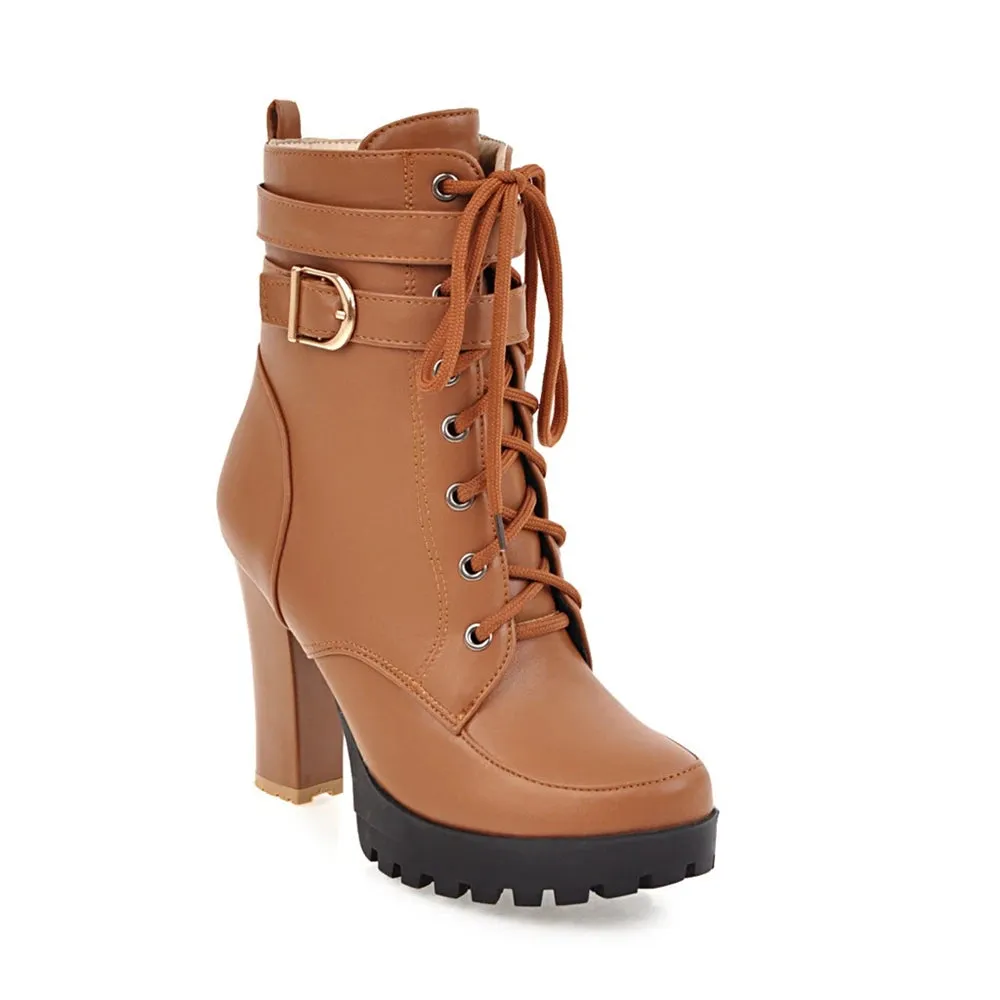 Motorcycle High Heels Ankle Buckle Boots