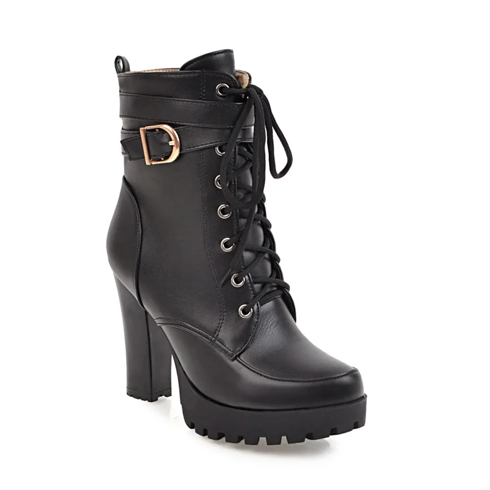 Motorcycle High Heels Ankle Buckle Boots