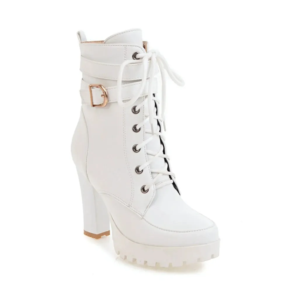 Motorcycle High Heels Ankle Buckle Boots