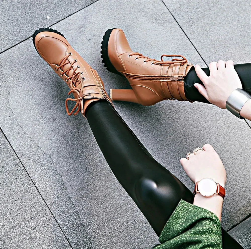 Motorcycle High Heels Ankle Buckle Boots