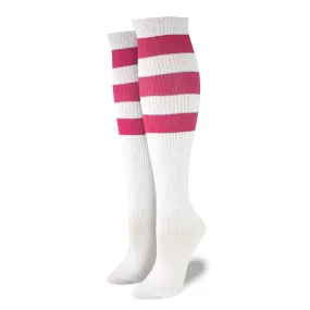 Over The Knee Ribbed Pink Striped Socks