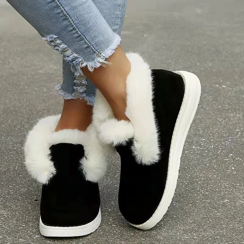 Plush Flat Bottom Furr Ankle Snow Boots