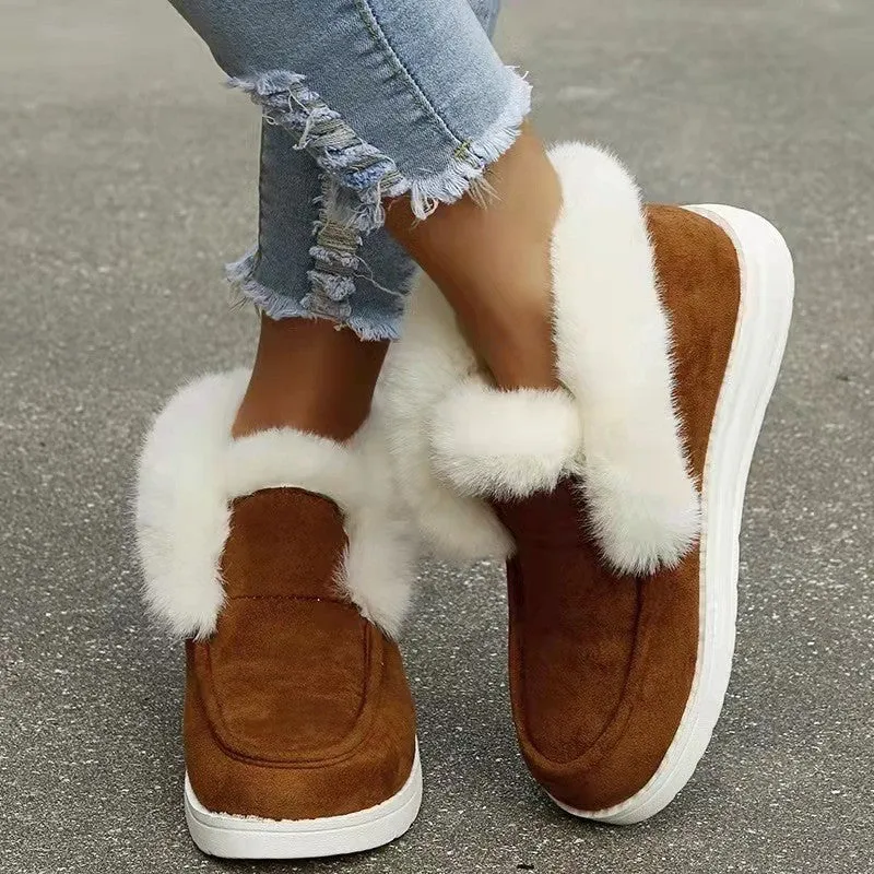 Plush Flat Bottom Furr Ankle Snow Boots