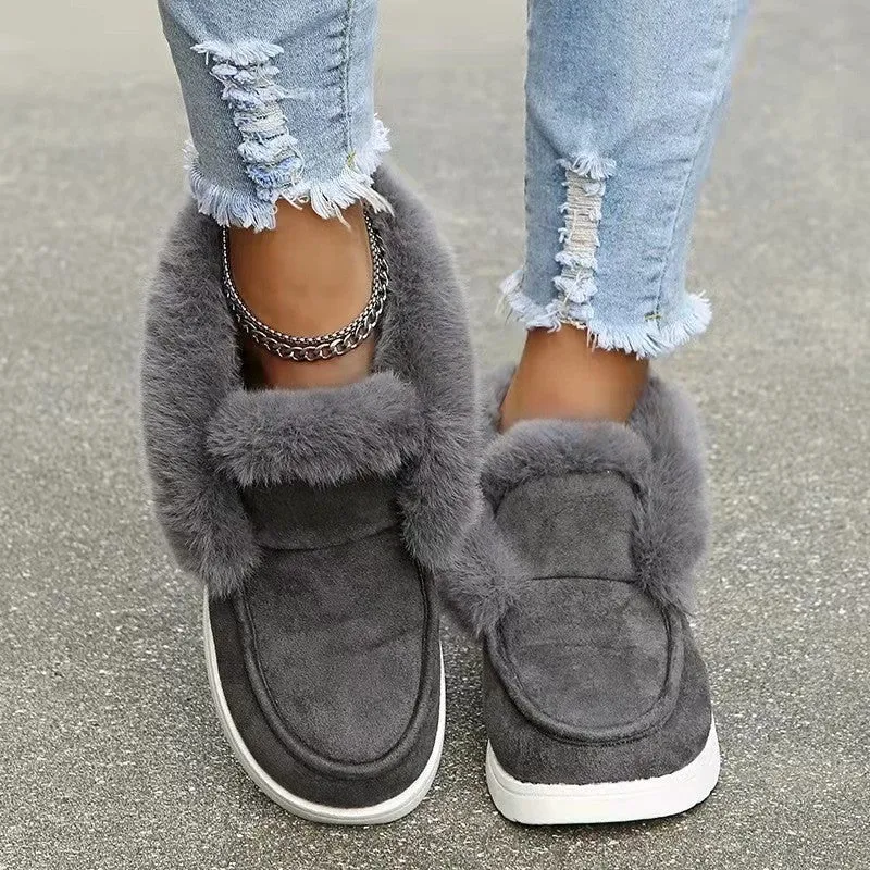 Plush Flat Bottom Furr Ankle Snow Boots