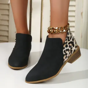 Pointed Toe Leopard Print Boots with Back Zipper