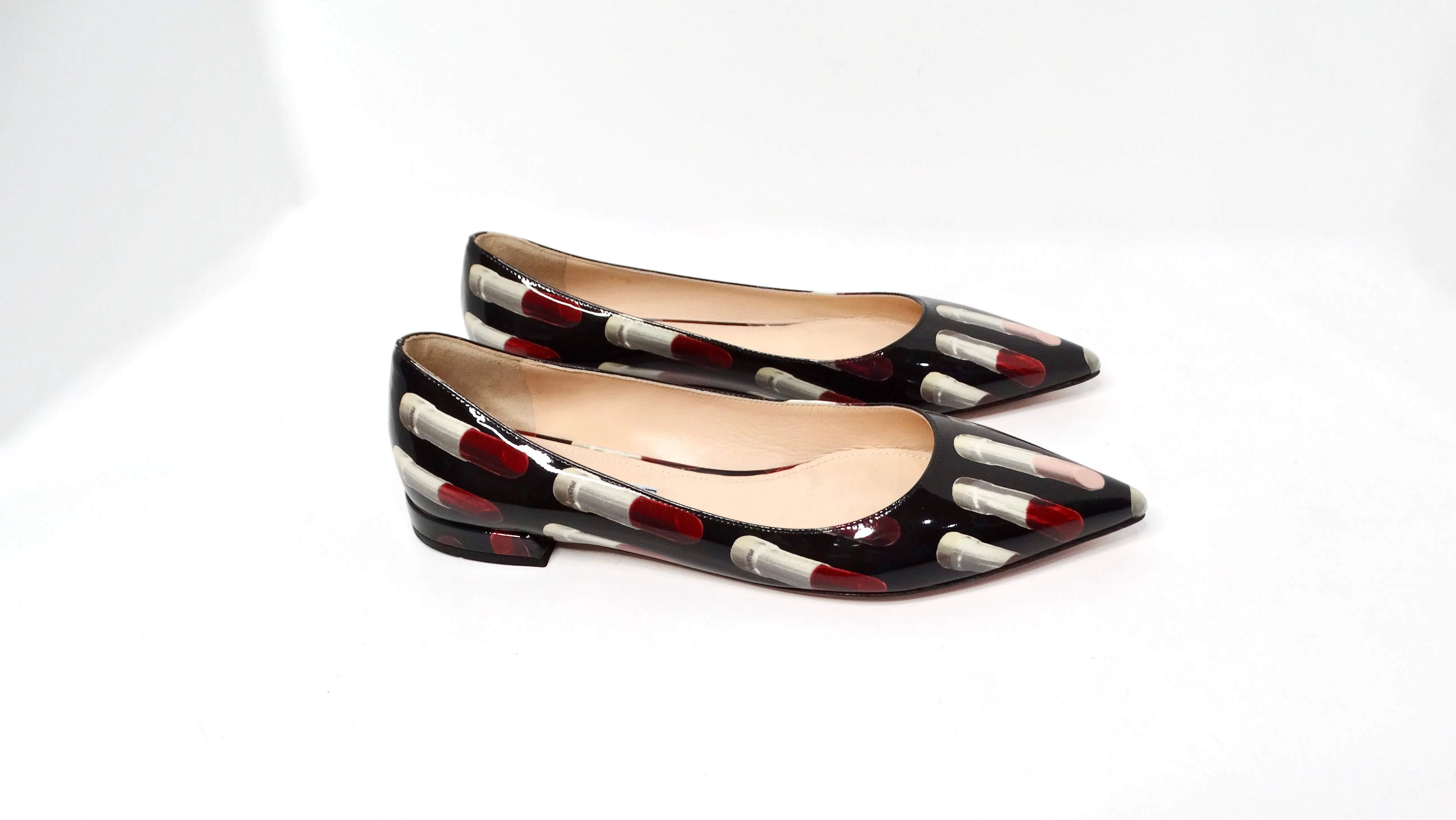 Prada Lipstick Print Patent Leather Pointed Flats