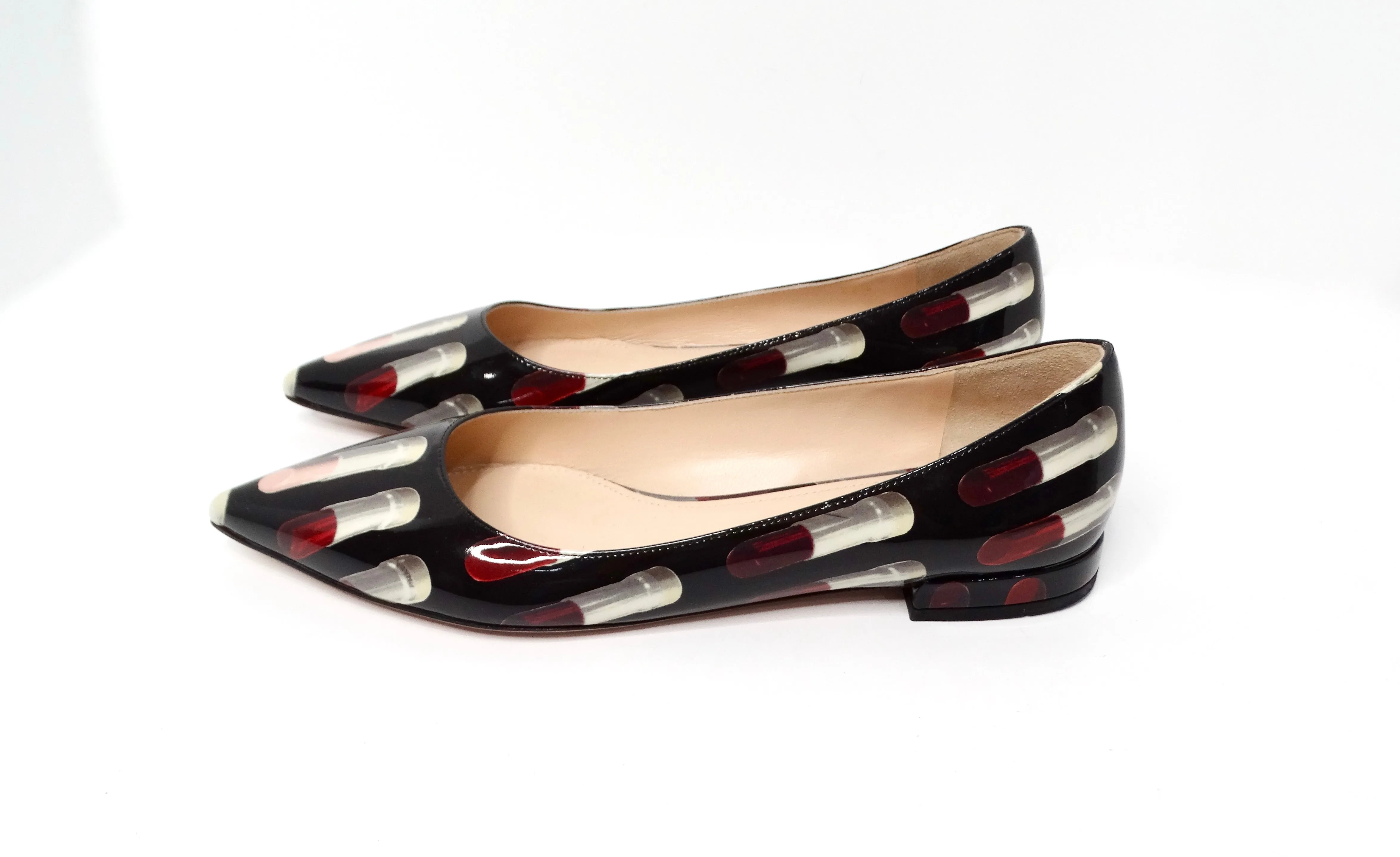 Prada Lipstick Print Patent Leather Pointed Flats