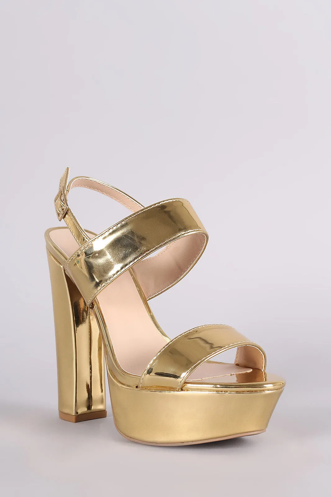 Qupid Metallic Double Band Slingback Platform Heel