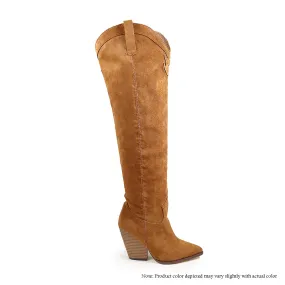 RAVIAN-2 OVER THE KNEE COW BOY BOOTS - TAN