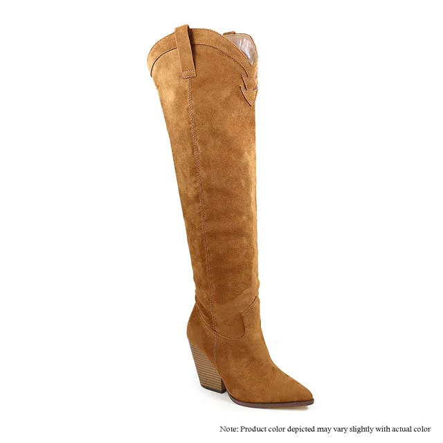 RAVIAN-2 OVER THE KNEE COW BOY BOOTS - TAN