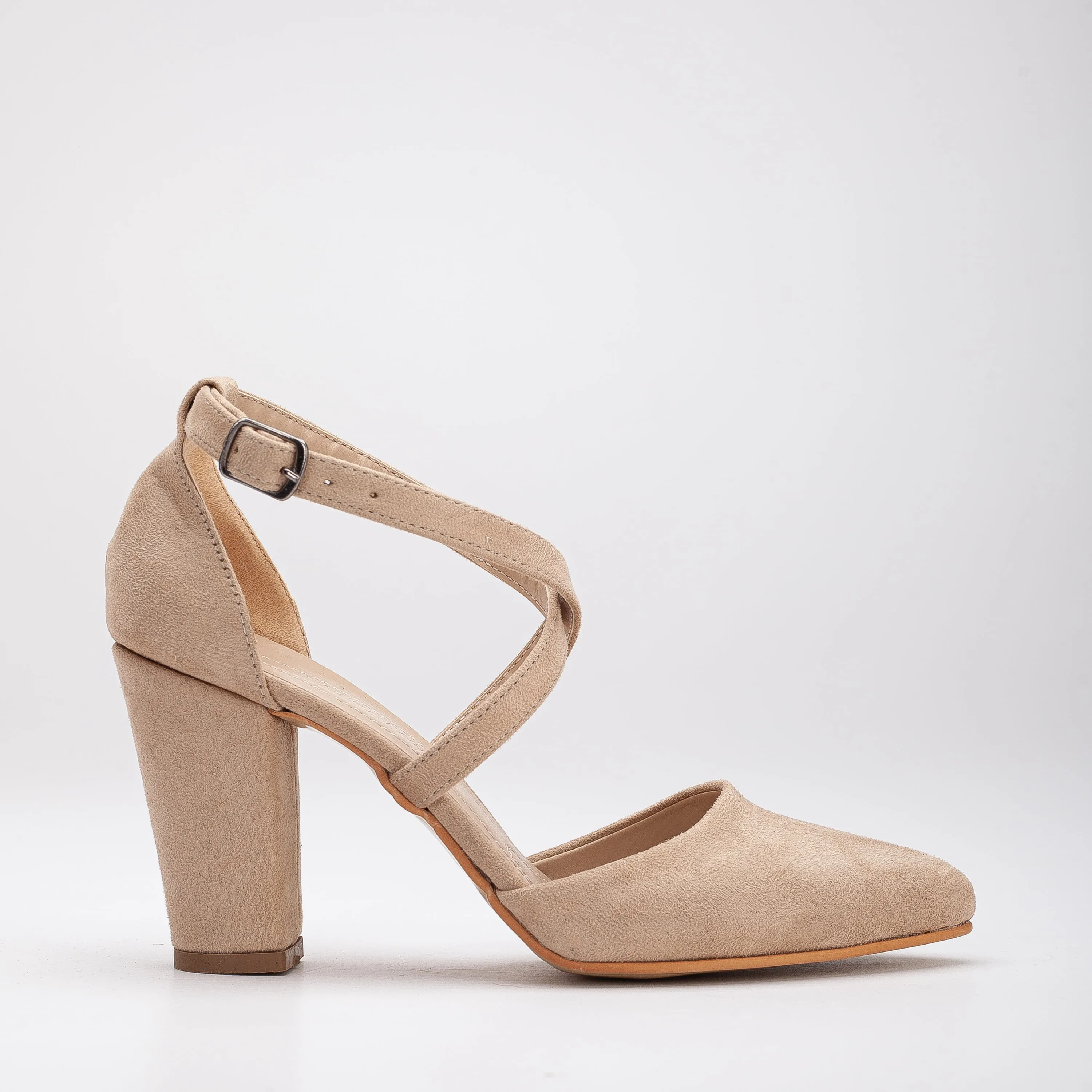 Sina - Beige Suede Criss Cross Heels