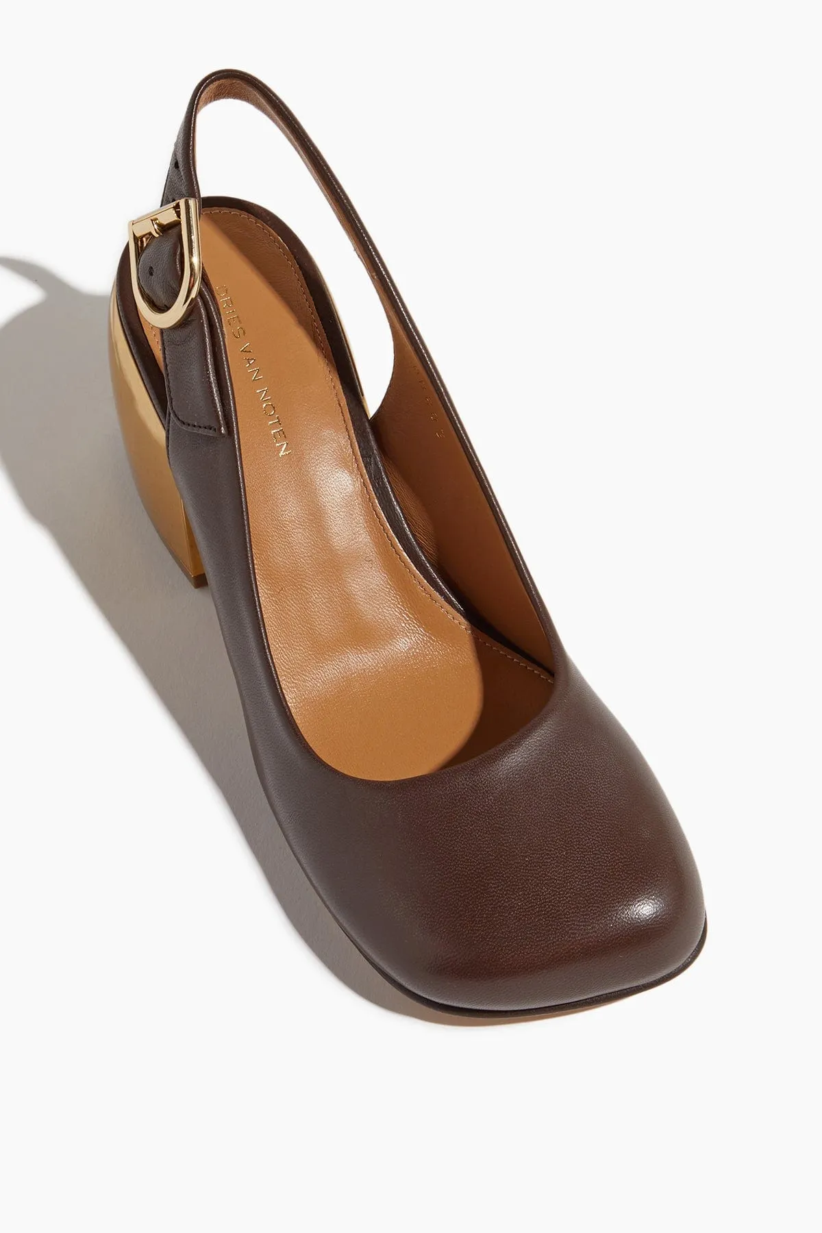 Sling Back Pump with Gold Heel in Brown