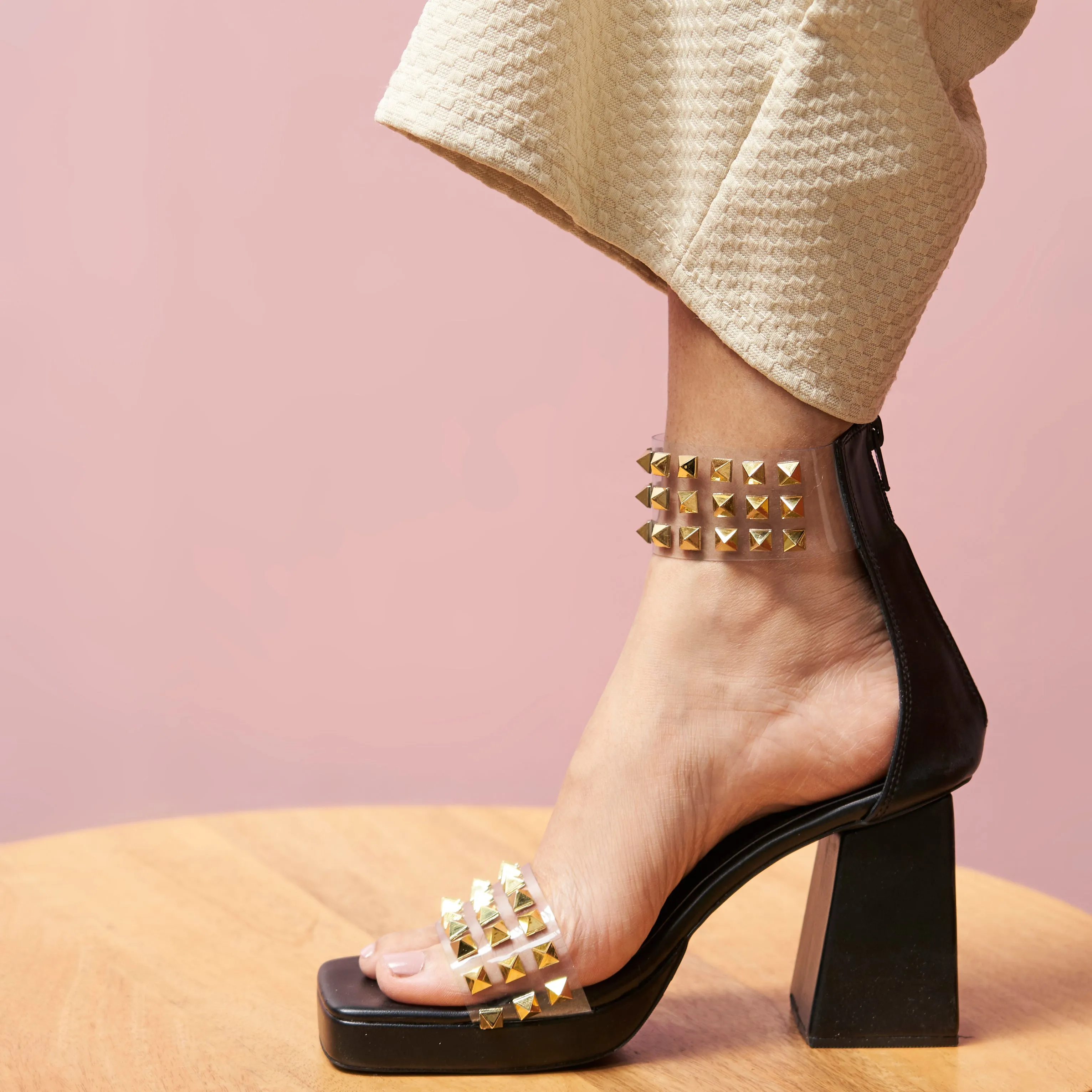 Stellar Black Studded Block Heels