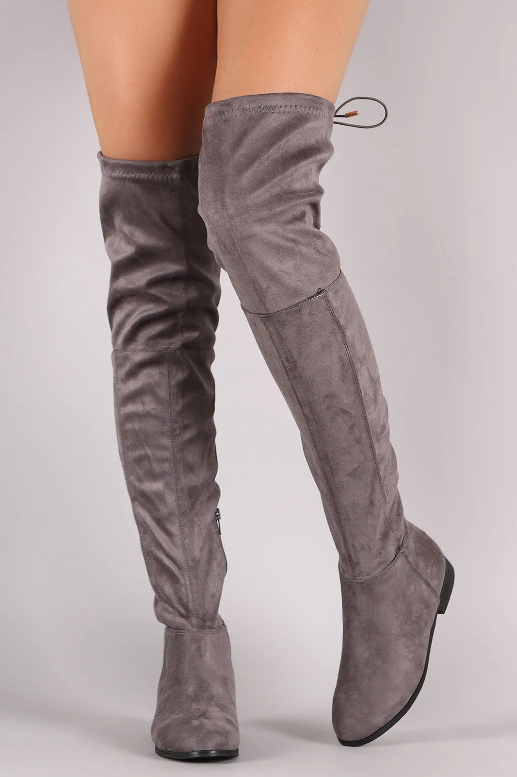 Suede Drawstring Tie Over-The-Knee Riding Boots