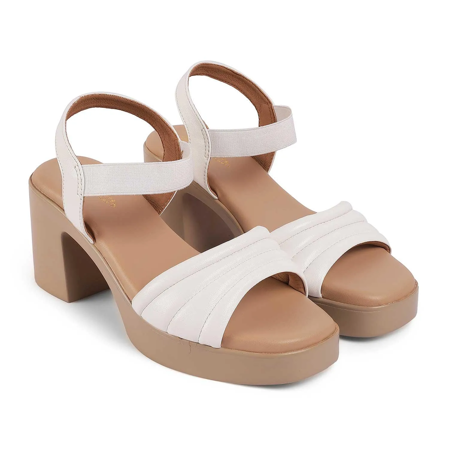 Tresmode Menzo White Women's Dress Block Heel Sandals