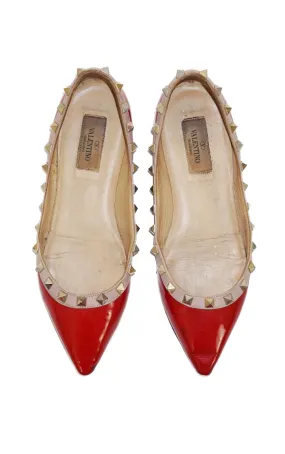 VALENTINO Rockstud Pointy Red Patent Flats