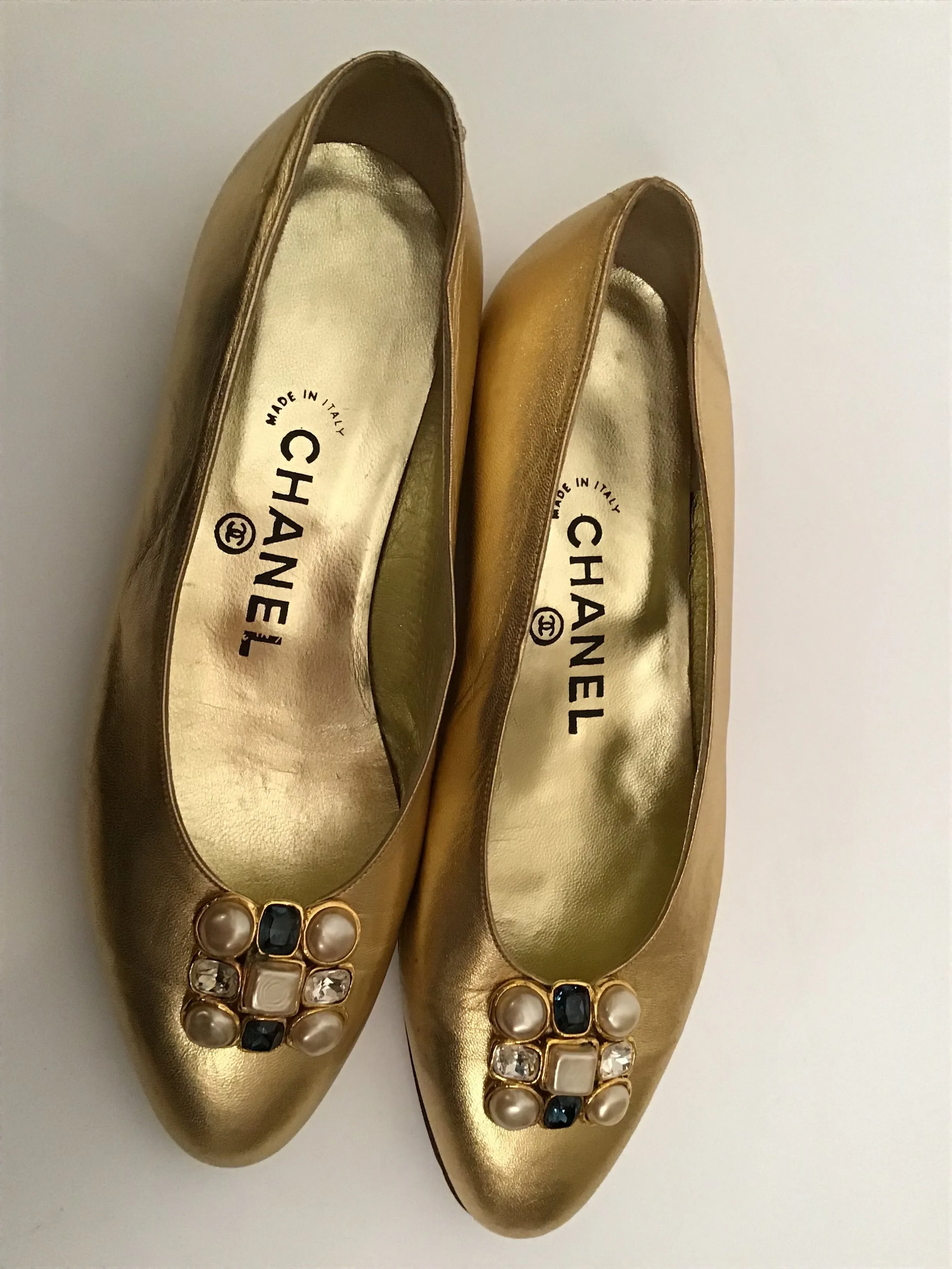 Vintage Chanel Metallic Gold Gripoix beaded Ballet Ballerina Flats Shoes EU 36 US 5/5.5